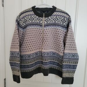 Denver Hayes Wool Blue and Gray Zip-Up Sweater